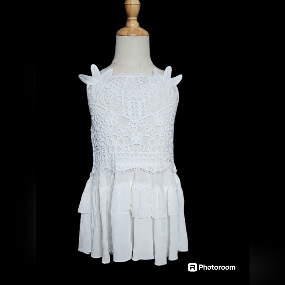 NWT Chelsea & Violet Girls Lace Sleeveless Tiered Dress Top White Size Medium